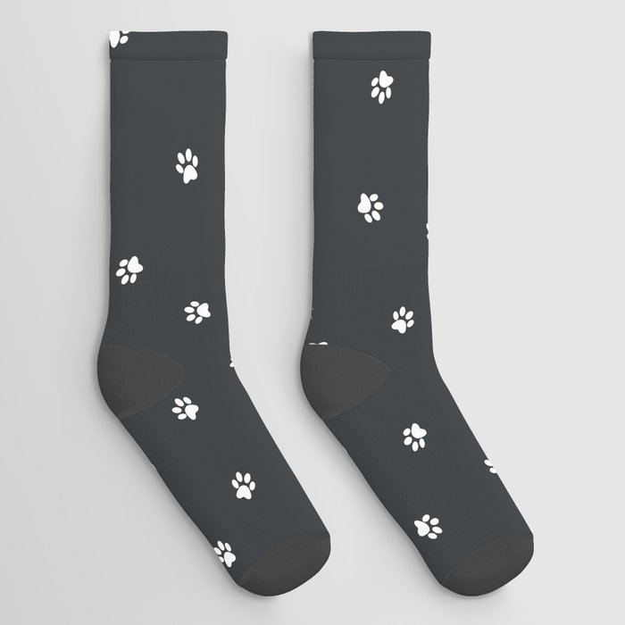 Tiny Paw Prints Pattern Black & White Socks