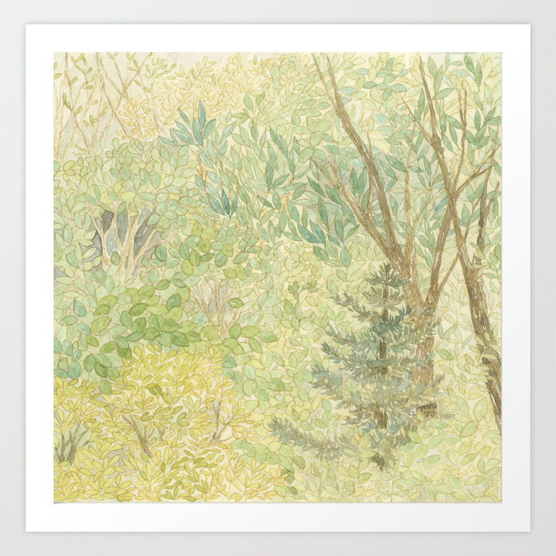 Watercolor Painting Of The Spring Green Woods Mysterious Calming
