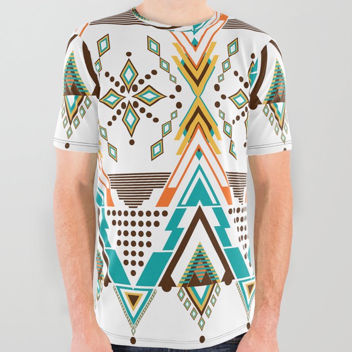 Clean Tribal Mid Mod Native American Vintage Aztec Appeal Pattern All Over Graphic Tee