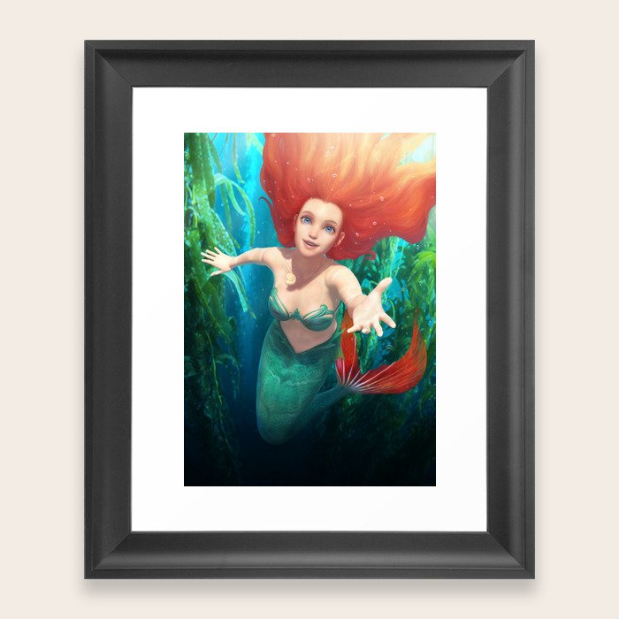 Ariel The Little Mermaid Digital Painting Framed Art Print By