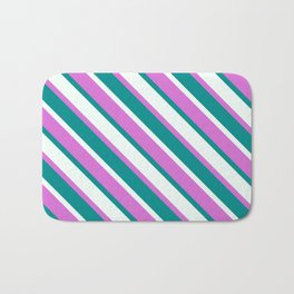 [ Thumbnail: Orchid, Dark Cyan, and Mint Cream Colored Striped/Lined Pattern Bath Mat ]