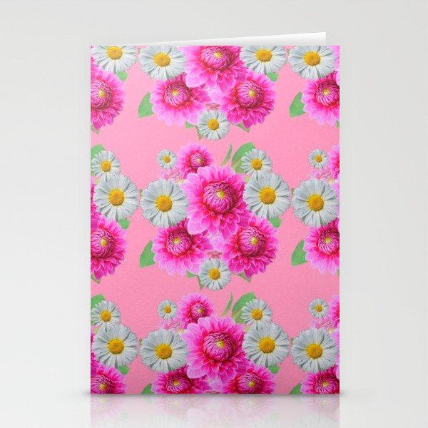 PINK FLOWERS  & WHITE DAISY GARDEN PATTERN Stationery Cards