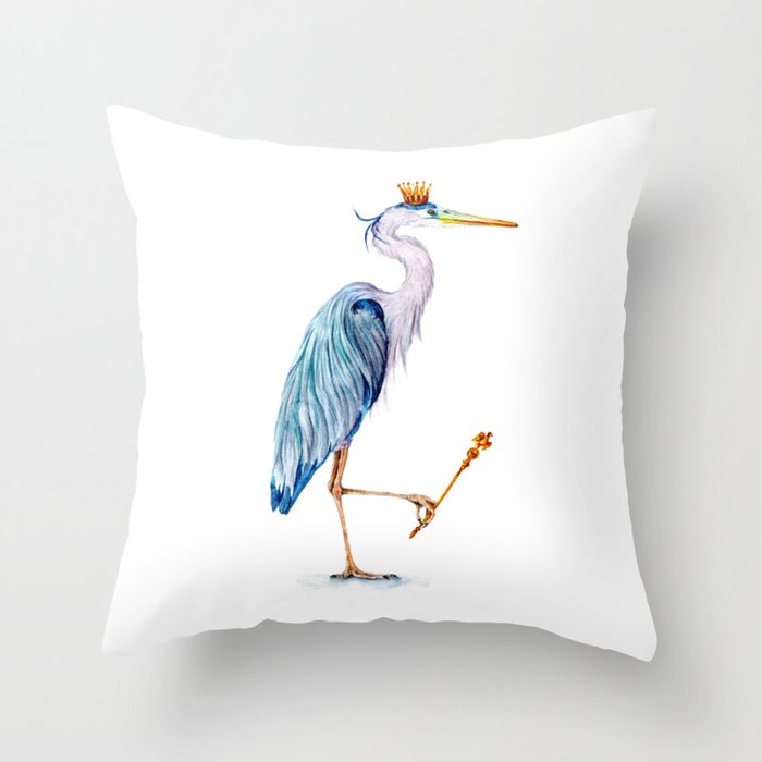 Royal Blue Heron Throw Pillow by Goosi Society6