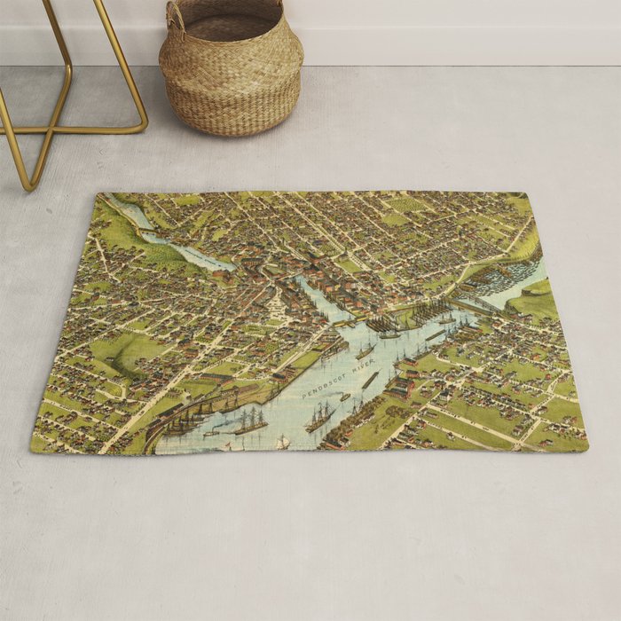Vintage Pictorial Map of Bangor Maine (1875) Rug by BravuraMedia Society6