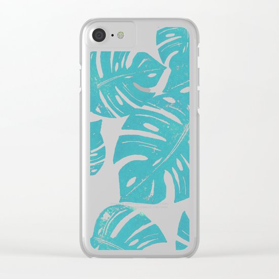 Linocut Monstera Rosy Clear iPhone Case