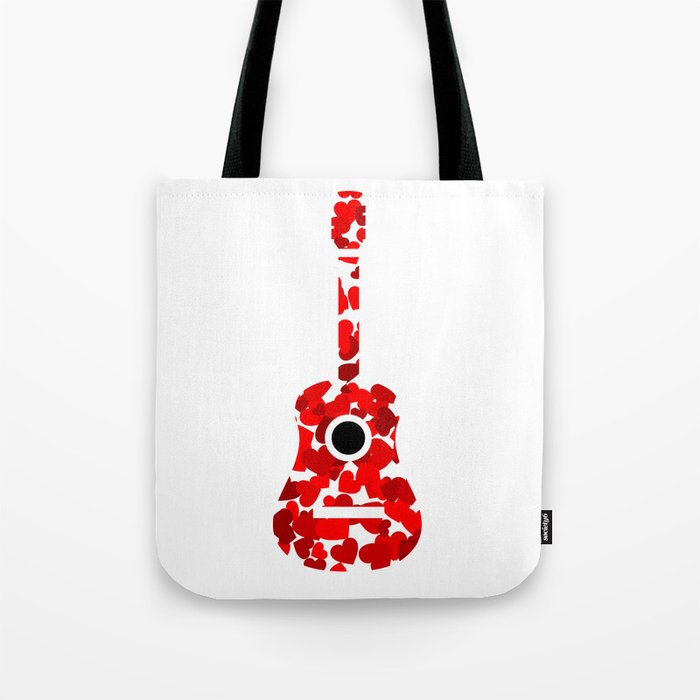 Guitar with red hearts- musical valentine gifts Tote Bag