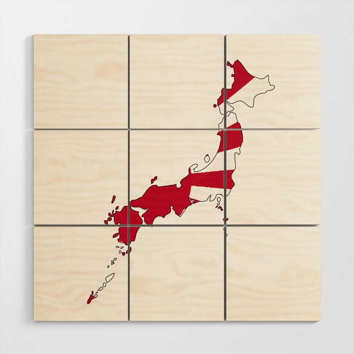 Japanese Map and Flag Wood Wall Art