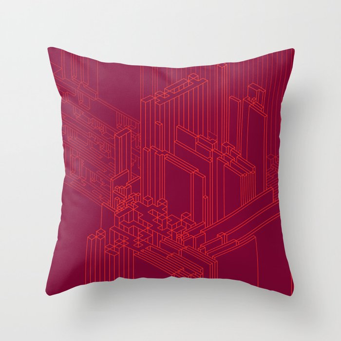 Blood Red Techni City Throw Pillow