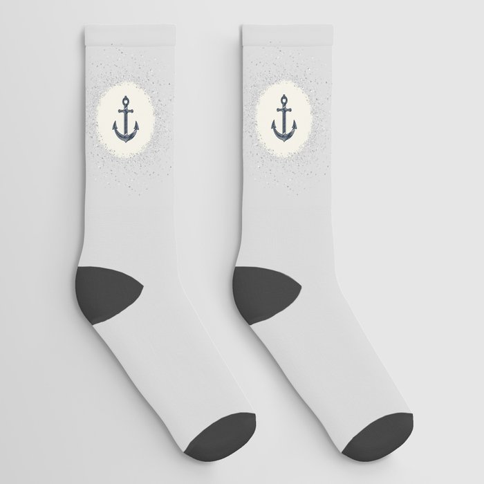 Anchor Maritime and White Circle on Silver Grey Socks