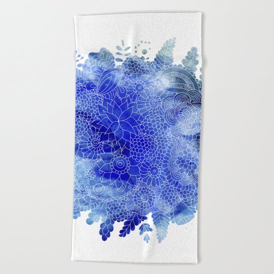 Blue Floral Pattern 03 Beach Towel