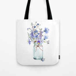 Hand Painted Scandinavian Watercolor Blue Flowers & Cornflowers  Bouquet Tote Bag