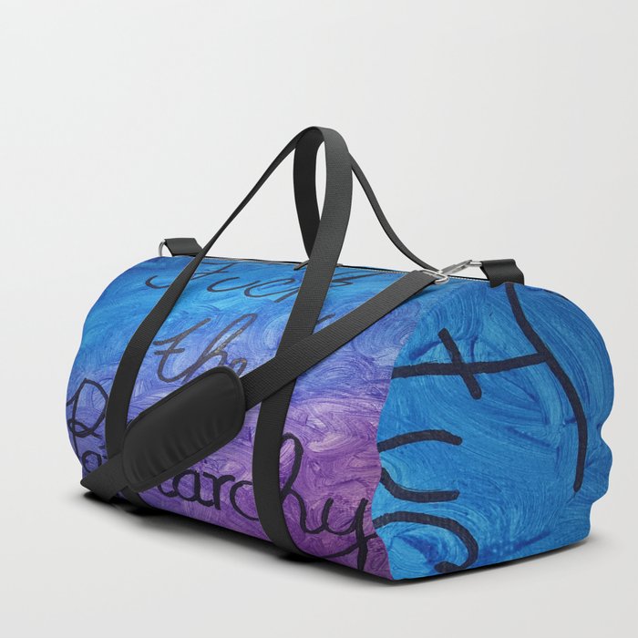 Fuck the Patriarchy in blue and purple gradient Duffle Bag