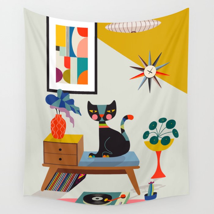 Mid Century Modern Cat Wall Tapestry by Rachel Lee Society6