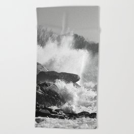 Ocean Waves Crashing on a Rocky Shore Beach Towel