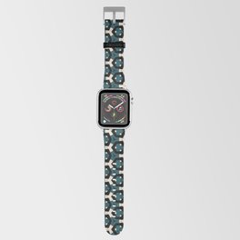 Modern, abstract, geometric pattern with hexagon shapes in deep sea green, bone, tan and black Apple Watch Band