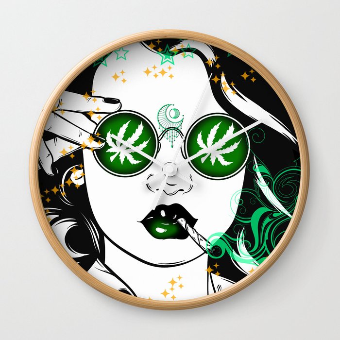 She's So Fly Cannabis Girls Emerald Green Wall Clock