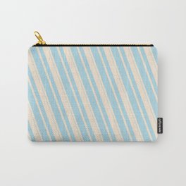 [ Thumbnail: Beige & Light Blue Colored Striped Pattern Carry-All Pouch ]