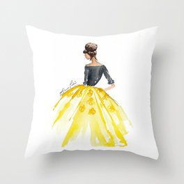 Sunny Spring Yellow Skirt Fashion Illustration Throw Pillow