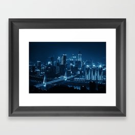 Bridge and city urban architecture at night in Chongqing, China.  Framed Art Print