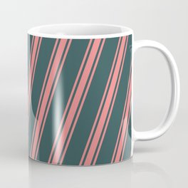 [ Thumbnail: Dark Slate Gray & Light Coral Colored Stripes Pattern Coffee Mug ]