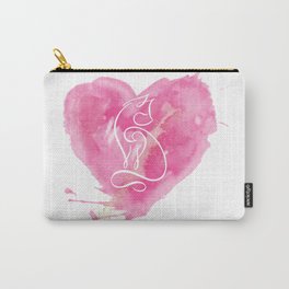 White cat's silhouette on pink watercolor background Carry-All Pouch