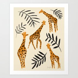Gentle Giraffes Pattern - Tan and Black Art Print