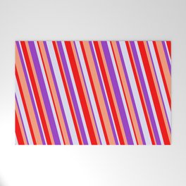 [ Thumbnail: Red, Lavender, Dark Orchid & Light Salmon Colored Pattern of Stripes Welcome Mat ]