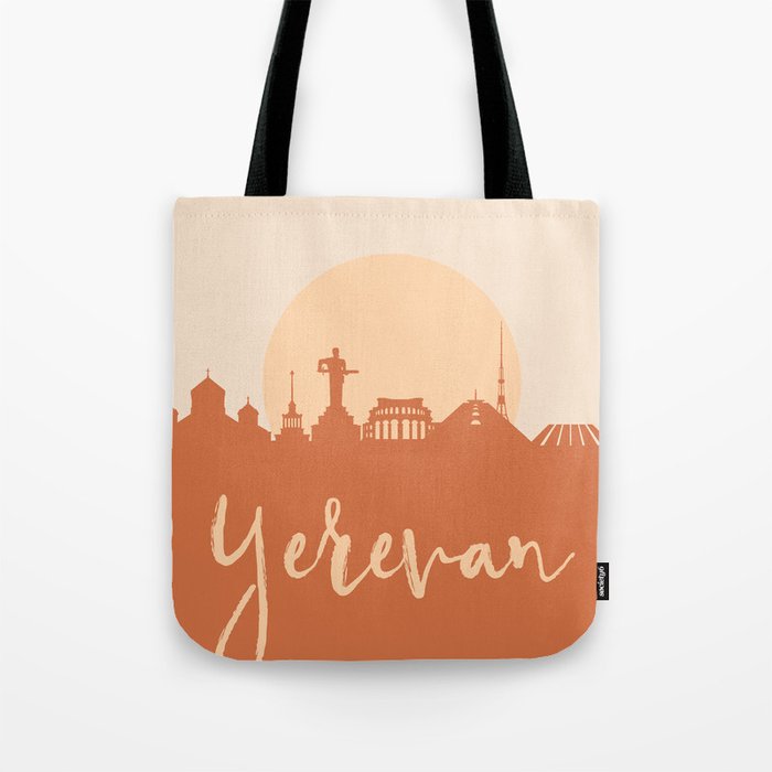 YEREVAN ARMENIA CITY SUN SKYLINE EARTH TONES Tote Bag