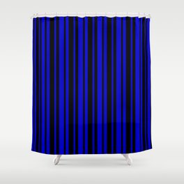 [ Thumbnail: Black & Blue Colored Lines Pattern Shower Curtain ]