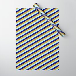 [ Thumbnail: Goldenrod, Turquoise & Blue Colored Stripes/Lines Pattern Wrapping Paper ]