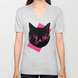 Black Cat, Color Block Pink V Neck T Shirt