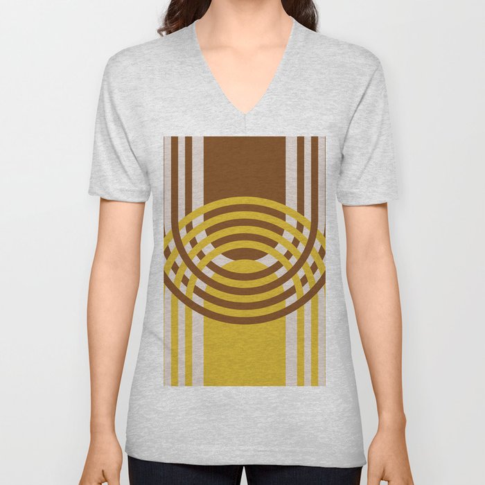 Arches Composition in Brown and Yellow V Neck T Shirt