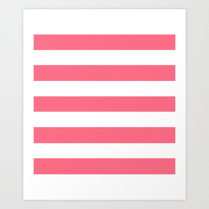 Download Wild watermelon - solid color - white stripes pattern Art Print by makeitcolorful | Society6