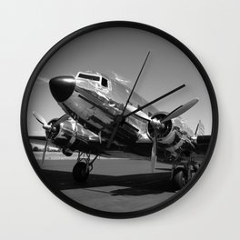 Douglas DC-3 Dakota Chrome Art Deco Airplane black and white photograph / art photography by Brian Burger Wall Clock
