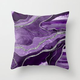 Purple Marble Agate Silver Glitter Glam #1 (Faux Glitter) #decor #art #society6 Throw Pillow