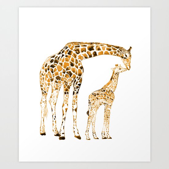 family girrafes, watercolor Art Print