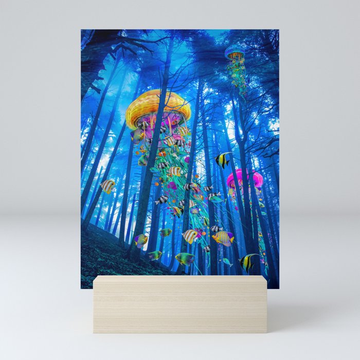 Elecric Jellyfish in a Misty Forest Mini Art Print