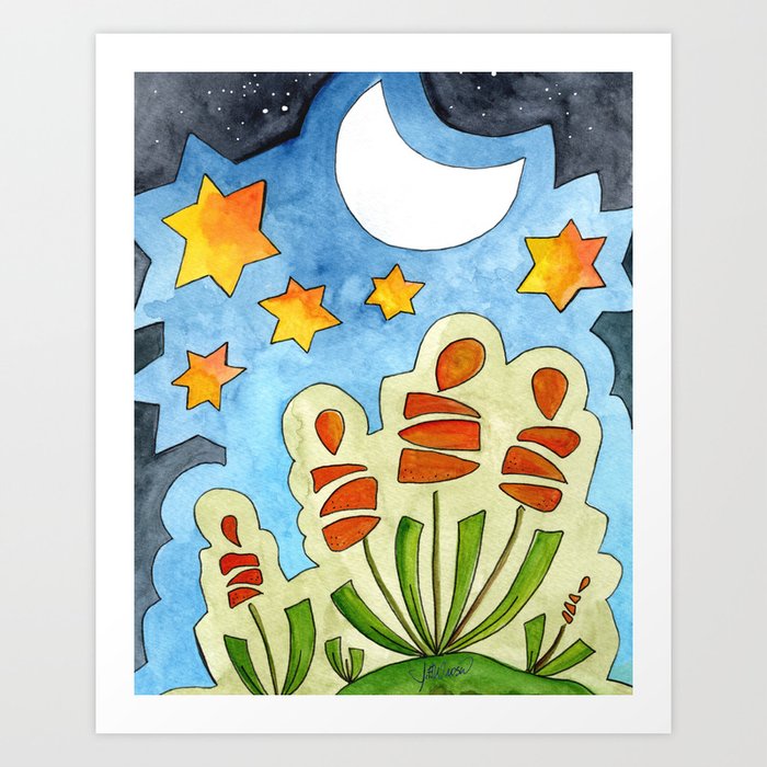 MOON AND SPIKES SURROUNDED BY STARS Art Print