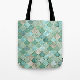Moroccan Mermaid Fish Scale Pattern, Green and Gold Tote Bag