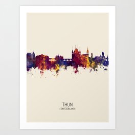 Thun Switzerland Skyline Art Print | Watercolor, Thun, Cityscape, Switzerland, Silhouette, Michaeltompsett, Thuncityscape, Painting, Thunskyline, Thunposter 