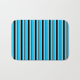 [ Thumbnail: Deep Sky Blue, Black, and Light Yellow Colored Lines Pattern Bath Mat ]