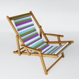 [ Thumbnail: Sky Blue, Green, Dark Orchid, and Light Cyan Colored Striped Pattern Sling Chair ]