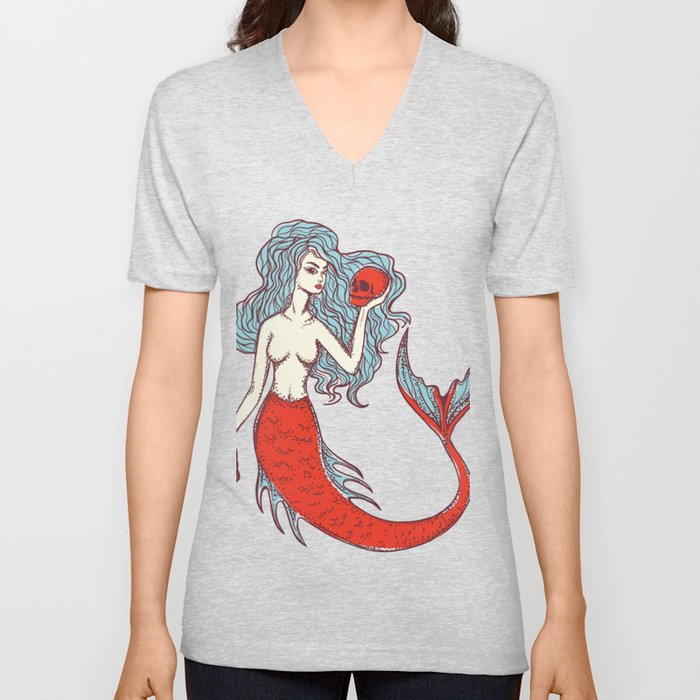 Mermaid Skulls V Neck T Shirt
