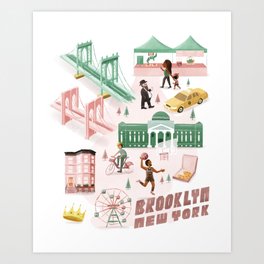 Illustrated Map of Brooklyn, New York Art Print