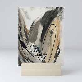Drift [5]: a neutral abstract mixed media piece in black, white, gray, brown Mini Art Print