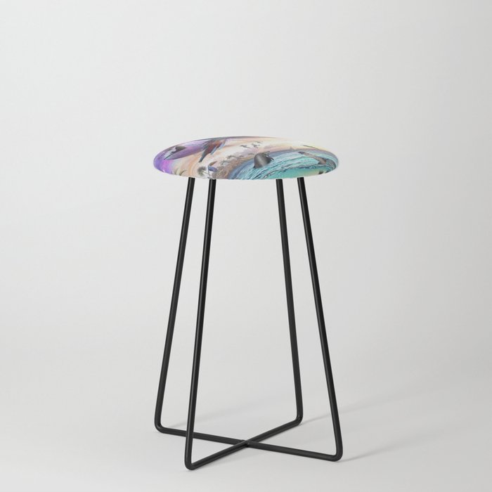 Dolphin And Parrot Ocean Animal Space Scene Counter Stool