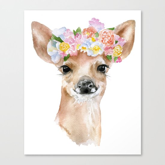 Deer Fawn Floral Watercolor Canvas Print