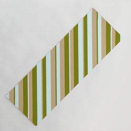 [ Thumbnail: Green, Light Cyan & Tan Colored Pattern of Stripes Yoga Mat ]