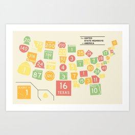 United State Highways of America - Classic Map Colors Art Print