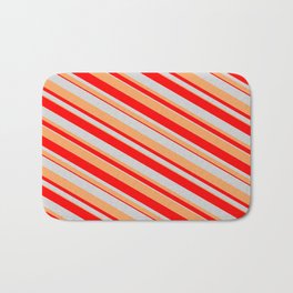 [ Thumbnail: Light Grey, Brown & Red Colored Lines Pattern Bath Mat ]